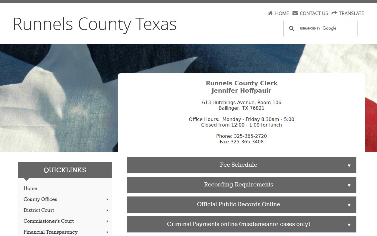Runnels County Court Record Search source on the County Clerk website